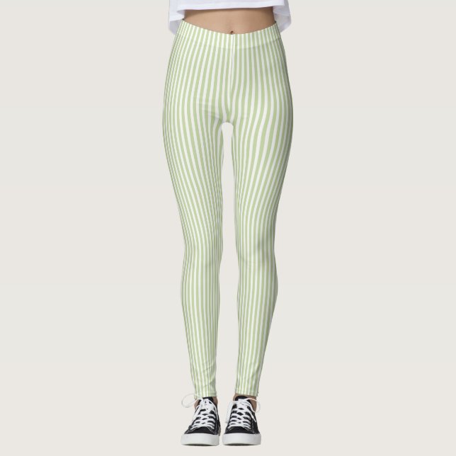 Gröna Vita Ränder   Leggings (Framsida)