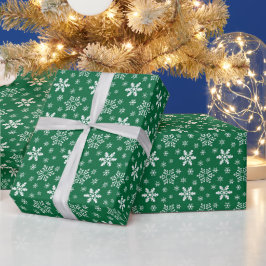 Gröna vita snöflingor Högtidlig festlig jul Presentpapper