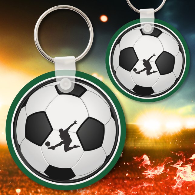 Gröna, vita, svarta personliga fotbollnyckelringar nyckelring (Soccer party favors, for boys. Green, white, black soccer favors are cheap gifts for soccer players.)