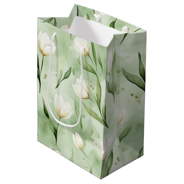 Gröna Vita Tulpan Blommor Bröllopsdusch (Framsidan Vinklad)