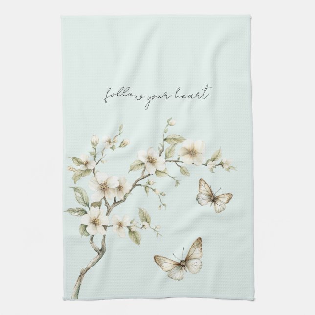 Gröna Vita Tulpan Blommor Bröllopsdusch Kökshandduk (Vertikal)