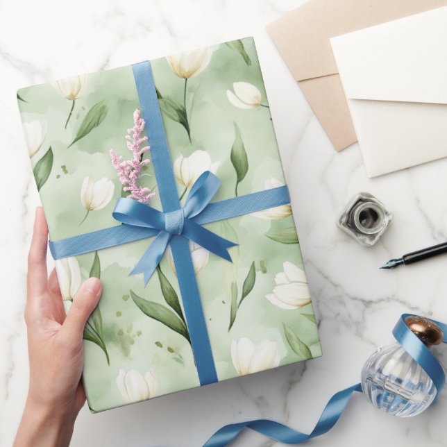 Gröna Vita Tulpan Blommor Födelsedag Presentpapper (Gifting)