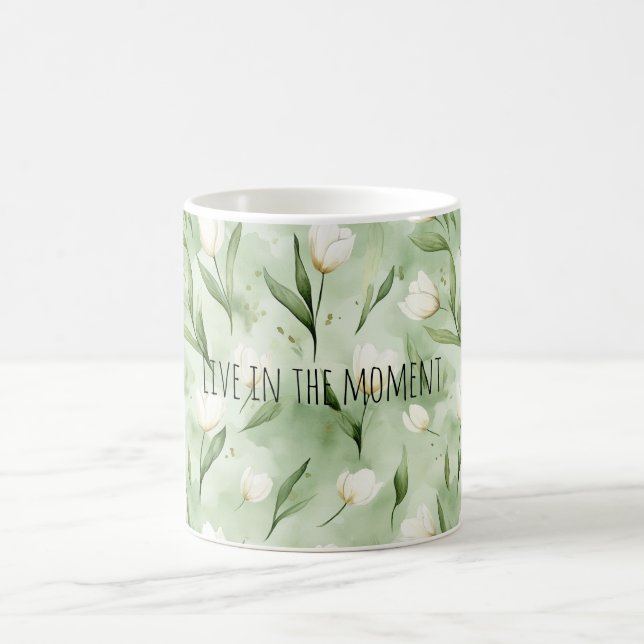 Gröna Vita Tulpanblommor Kaffemugg (Center)