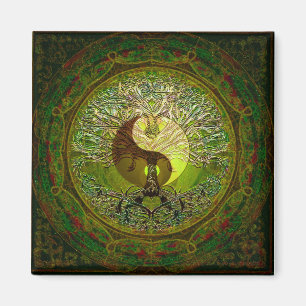 Gröna Yin Yang med livets träd Magnet