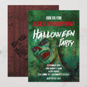 Gröna Zombie Halloweenfestinladningar Inbjudningar