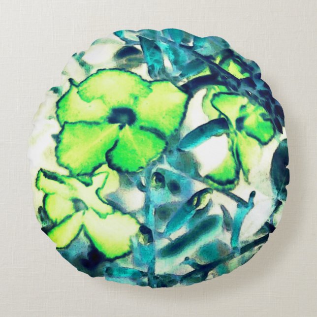 Grönaktig blomma från färgförändringar rund kudde (Framsidan)