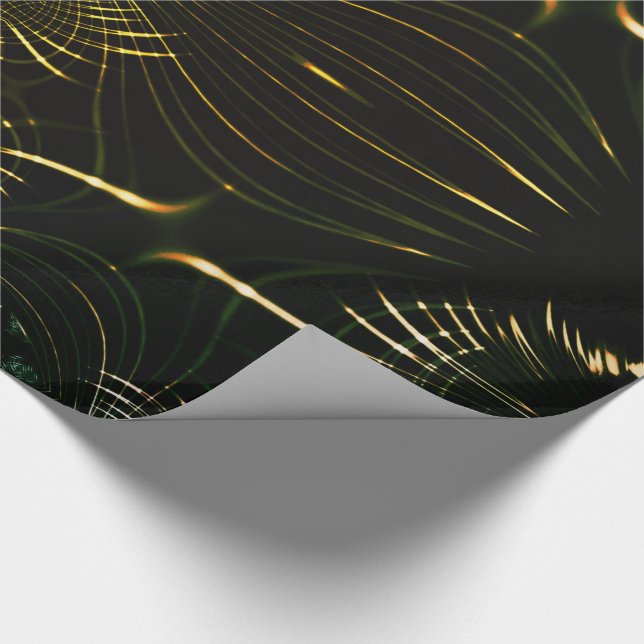 Grönaktigt kurvor från guld bright presentpapper (Hörn)