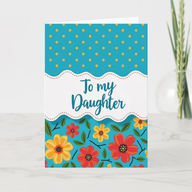 Grönblå Blommig Dotter Kort (Framsida)