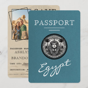 Grönblå egyptisk pass inbjudan till bröllop