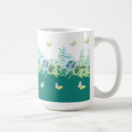 Grönblå Fjärilar Blommig Mugg