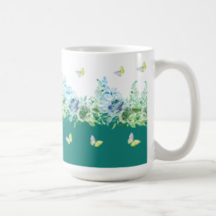 Grönblå Fjärilar Blommig Mugg
