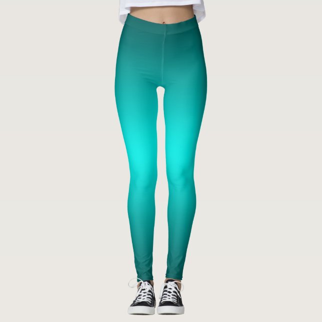 Grönblå Gradient Minimalistisk Ombre Atletisk Yoga Leggings (Framsida)