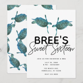 Grönblå Havssköldpaddor Ocean Strand Söt 16 Födels Inbjudningar