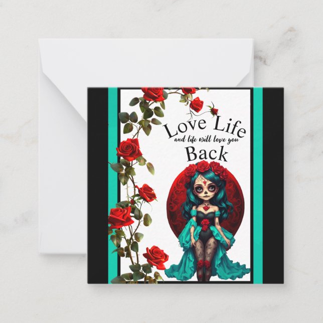 Grönblå och röda rosor Sockerkallar Anteckningskort (Framsida)