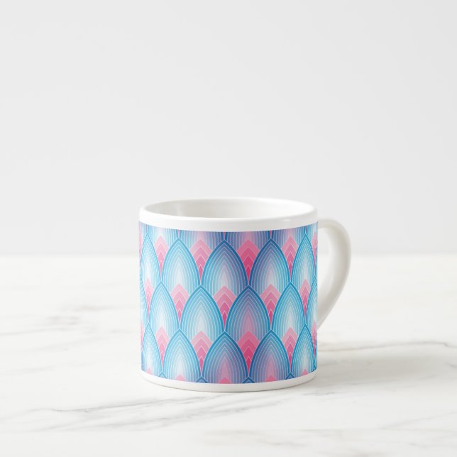 Grönblå och rosa kronbladsmönster espressomugg (Framsida höger)