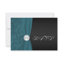 Grönblå och svart damaskusmonogram RSVP-kort