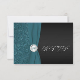 Grönblå och svart damaskusmonogram RSVP-kort Inbjudningar