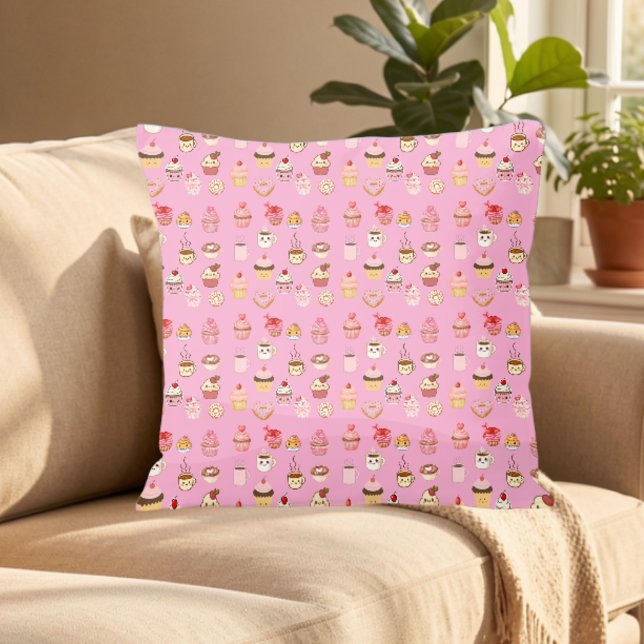 grönblå rosa dubbelsidig kaffekuppkaka munk mönste kudde (Skapare uppladdad)
