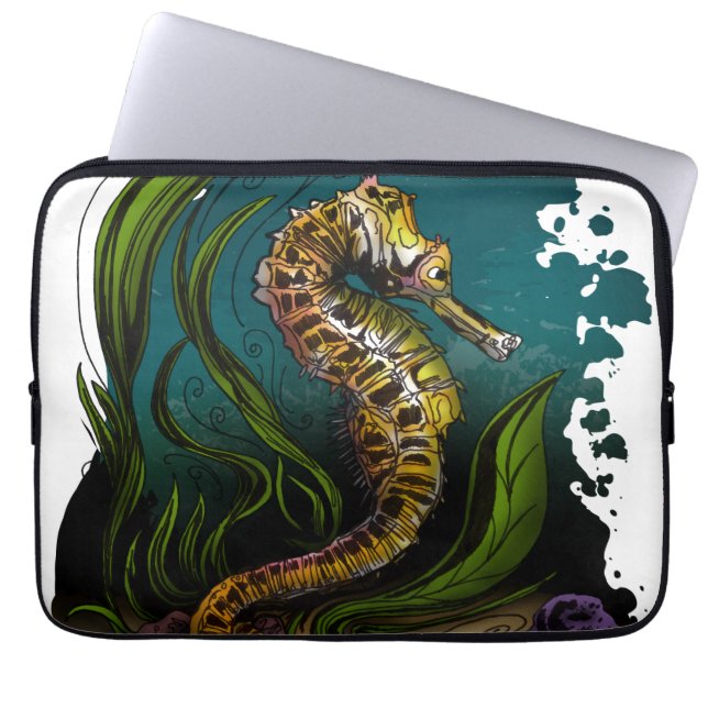 Grönblå Sjöhäst Hav Estetik Lugn Kustdesign Laptop Fodral (Framsidan)