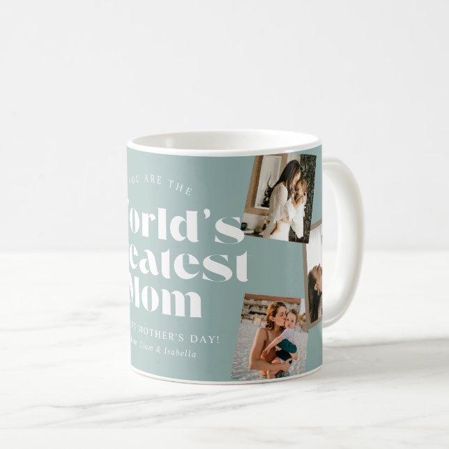 Grönblå Världens Bästa Mamma 6 Fotoskollage Kaffemugg (Framsida höger)