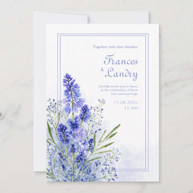 Grönblå Vattenfärg Botanisk Muscari Ram Inbjudningar (Framsida)