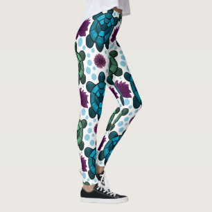 Grönblåa havssköldpaddor lotus-mönster leggings