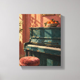 Grönblått piano med Tangeriner Musikalisk Stillebe Canvastryck