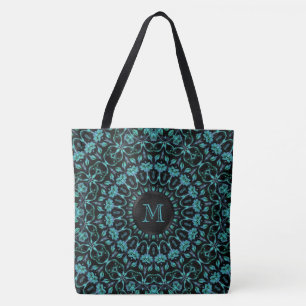 Grönblommig Mandala-monogram Tygkasse