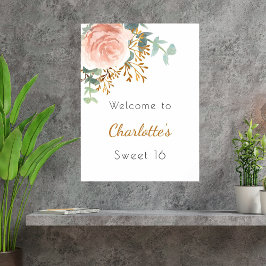 Grönenery Sweet 16, blommigt ro, välkommen Poster