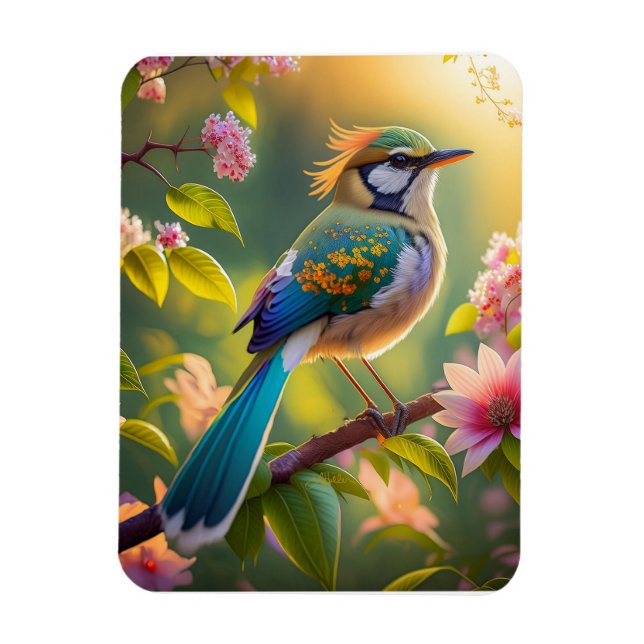 Grönhuvad blåvingad fantasifågel magnet (Vertikal)