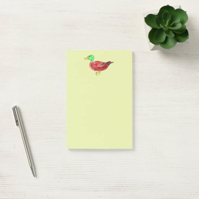 Grönhuvad Stokand i akvarell Post-it Block (Kontor)