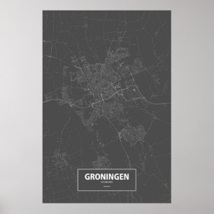 Groningen Nederländerna (vit på svart) Poster
