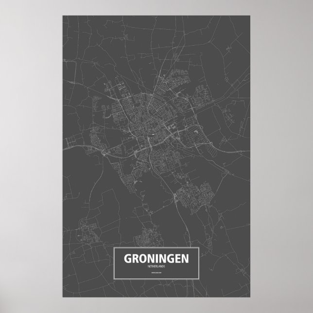 Groningen, Nederländerna (vitt på svart) Poster (Framsidan)