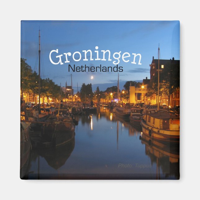 Groningen Netherlands Night Scene Fridge Magnet (Framsidan)