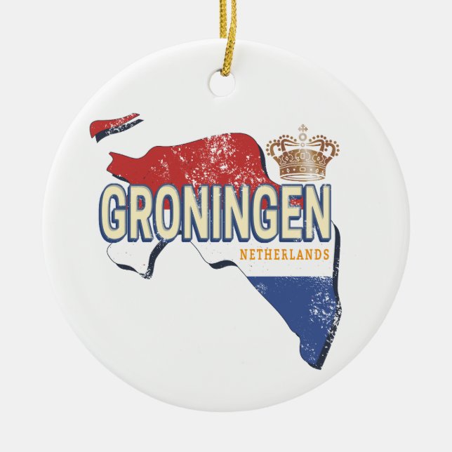 Groningen Netherlands Retro Karta Dutch Vintage Julgransprydnad Keramik (Framsidan)