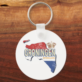 Groningen Netherlands Retro Karta Dutch Vintage Nyckelring