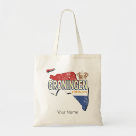 Groningen Netherlands Retro Karta Dutch Vintage Tygkasse