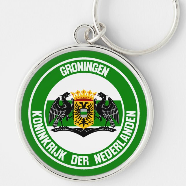Groningen Round Emblem Rund Silverfärgad Nyckelring (Framsidan)