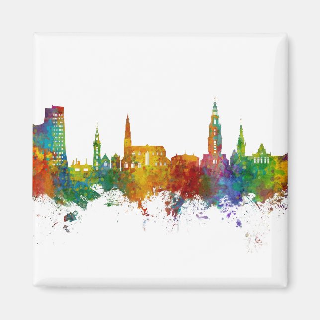 Groningen the Netherlands Skyline Magnet (Framsidan)