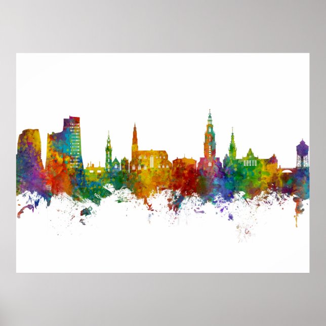 Groningen the Netherlands Skyline Poster (Framsidan)