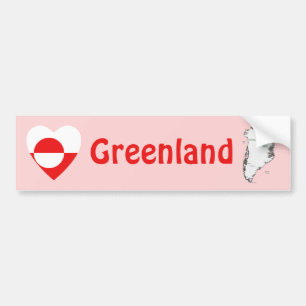 Grönland Flagga Heart + Karta Bumper Sticker Bildekal