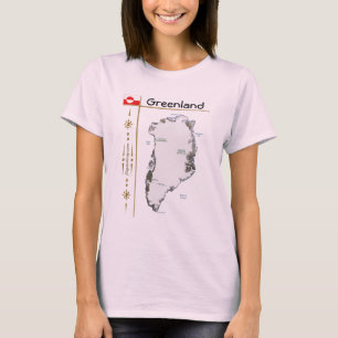 Grönland Karta + Flagga + Avdelning T-Shirt