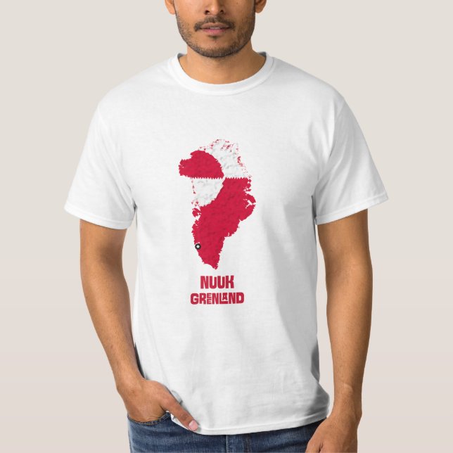Grönland Karta Red White Flagga Nuuk Arktis T Shirt (Framsida)