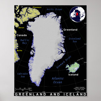 Grönland och Island Karta Poster