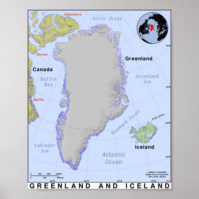 Grönland och Island Karta Poster (Framsidan)