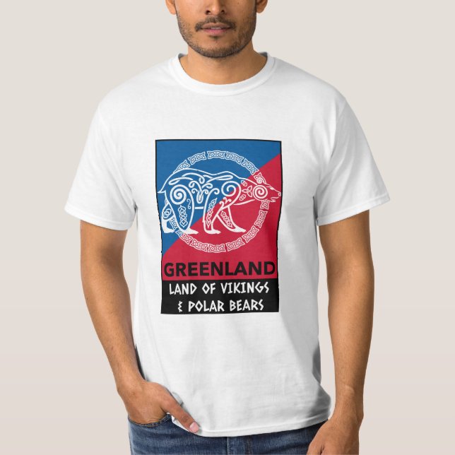 Grönland - Vikings & Polar Bear Blue Red T Shirt (Framsida)
