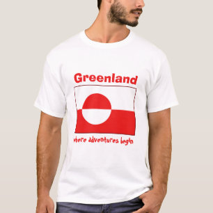 Grönlandflagga + Karta + TextT-tröja T-shirt