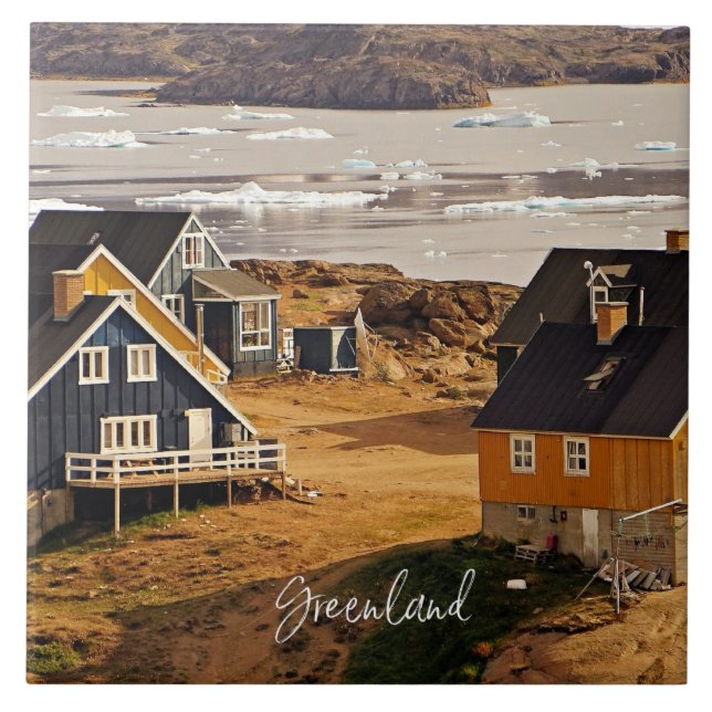 Grönlands by, naturskön fotografi kakelplatta (Framsidan)
