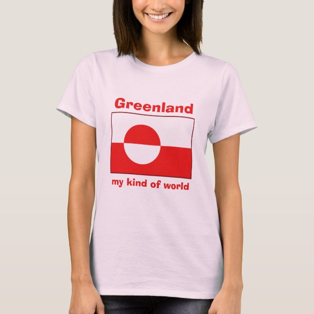 Grönlands Flagga + Karta + Text T-Shirt (Framsida)