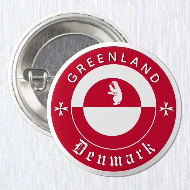 Grönlands Knapp, Isbjörn, Grönlands Flagga Knapp (Greenland Button / Flag, Polar bear & custom text)